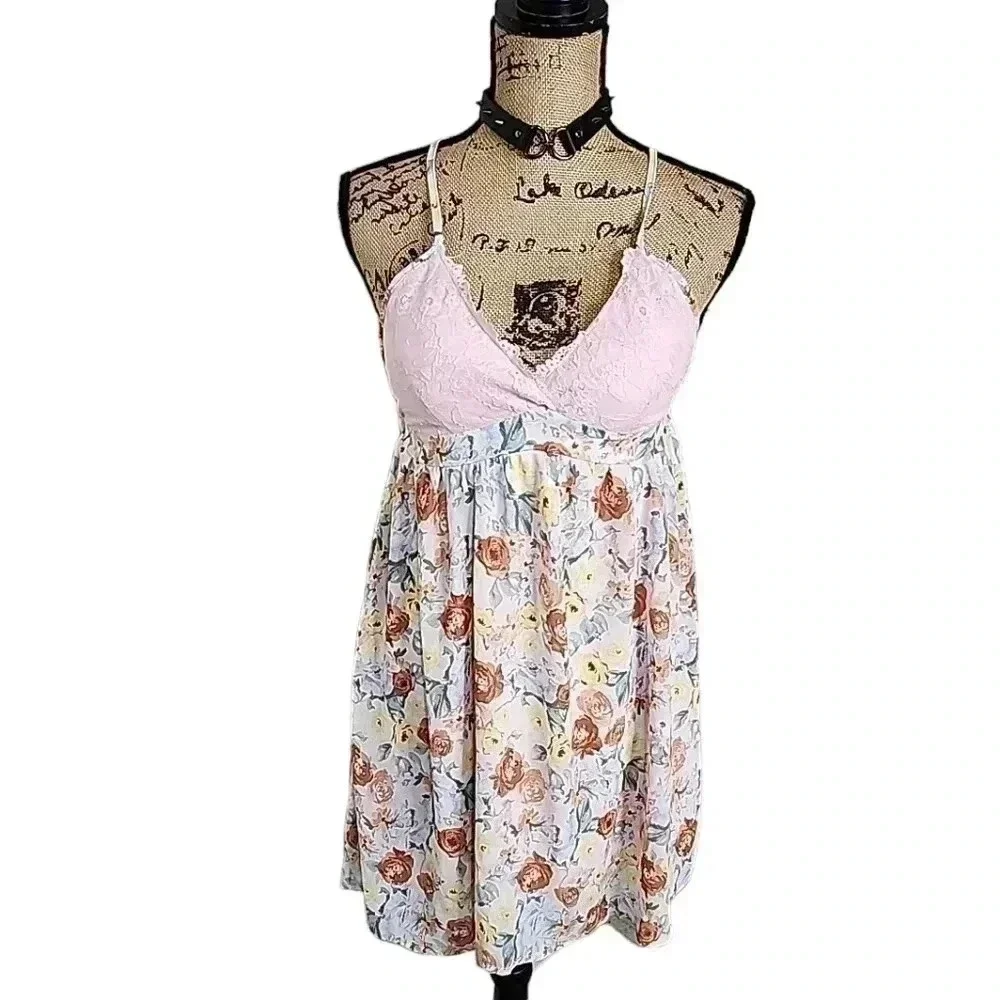 Active USA Floral Pink Lace Babydoll Mini Dress - Picture 6 of 13